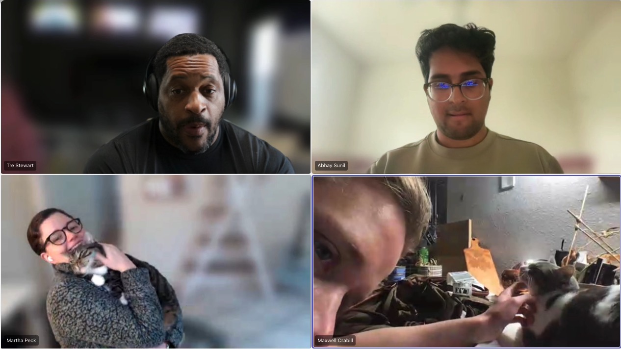 Virtual working session with Tre Stewart and teammates in a video meeting grid