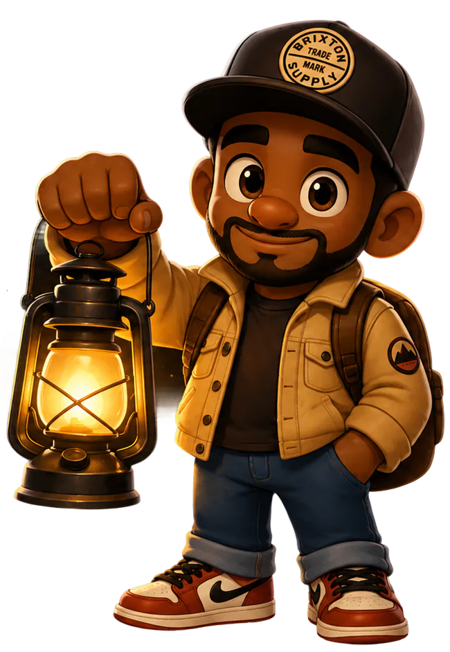 Tre Stewart as a trail guide holding a lantern
